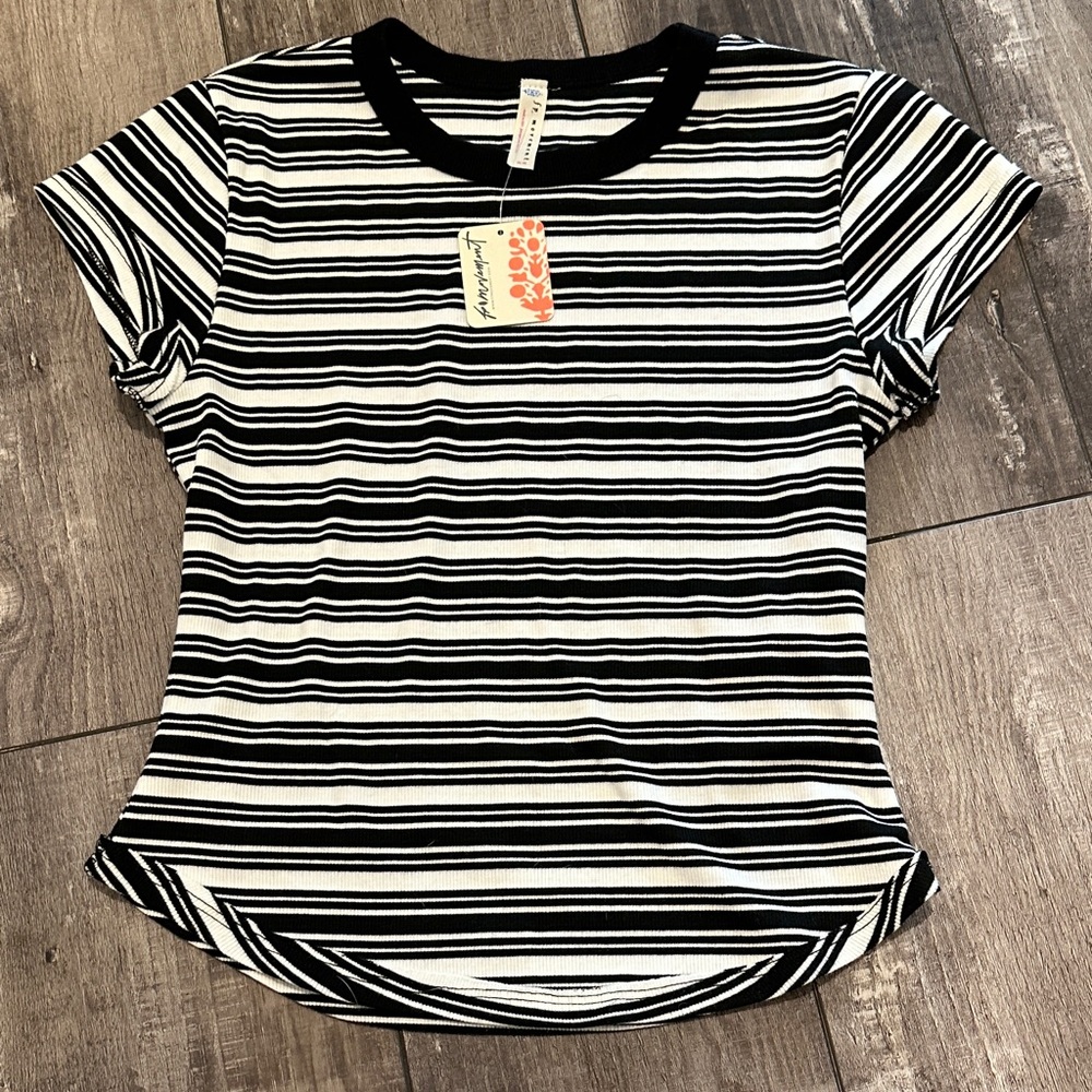 NWT FP Movement by Free People Black and White Striped Tee
